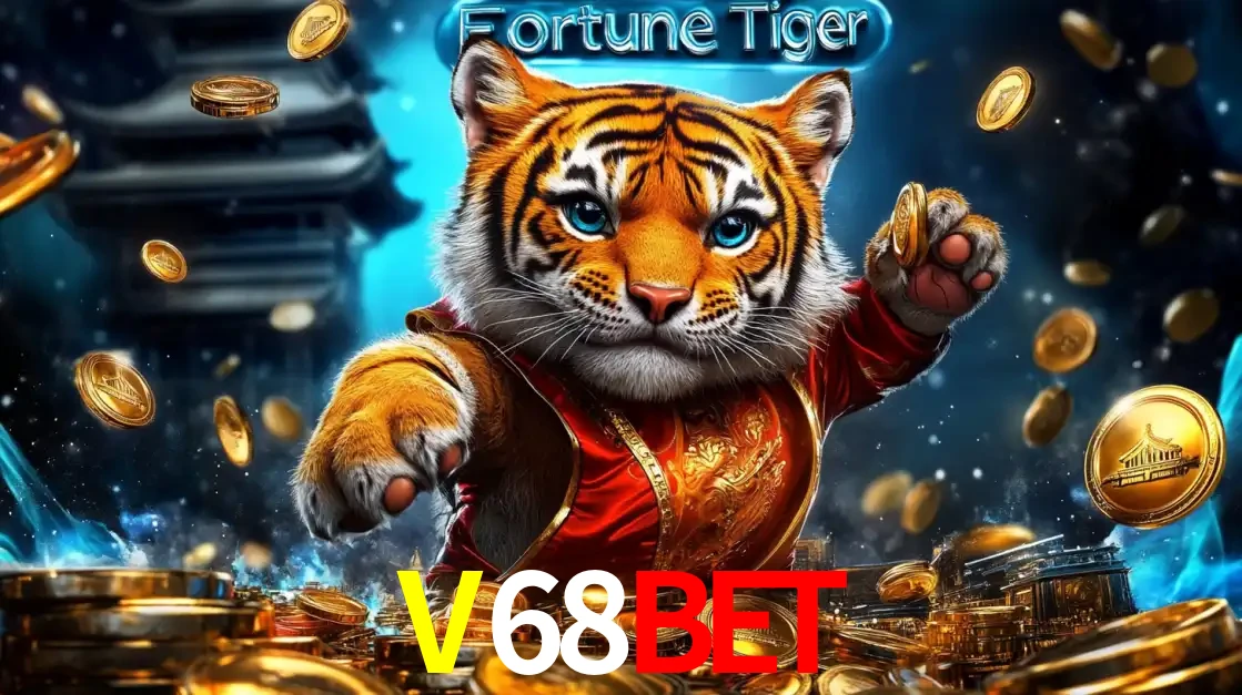 Imagem promocional do jogo de slot Fortune Tiger, com um tigre majestoso em traje tradicional cercado por uma fortuna em moedas de ouro, disponível agora no cassino V68BET.